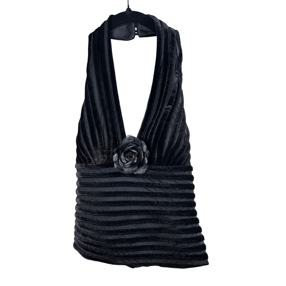 Veranique Young for WWW Collection Halter Top Women's 4 Black Velvet Witchy Y2K
